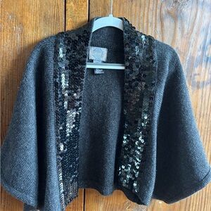 Charcoal Gray Sequin-Trim Open Shrug